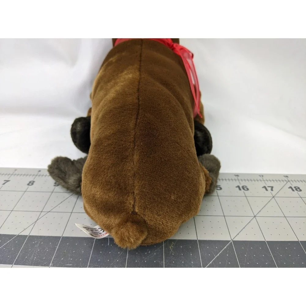 K&M Intl Brown Seal Plush Red Ribbon 13.5 Inch Long‎ 2005 Stuffed Animal Toy